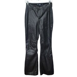 Hollister Black Faux Leather HighRise Flare Pants Sz 5R/4R  Biker Goth Racer Y2K
